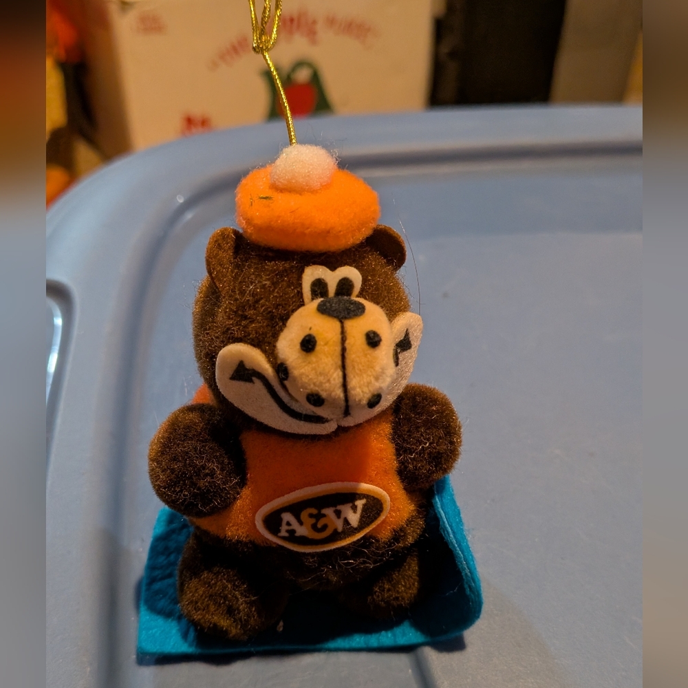 A&W Bear Pom Pom W/ Felt Mouth on Snowboard 4" Christmas Ornament